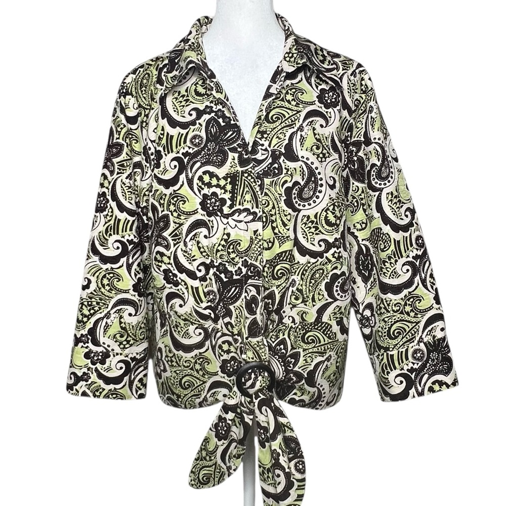 Silkland Y2K Silk Jacket 12 Collar Button-Up Tie Buckle Blouse Retro Paisley